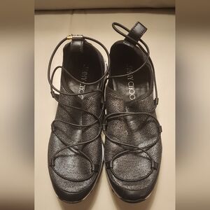 Jimmy Choo Metallic Black Lace-Up Trainer Sneakers